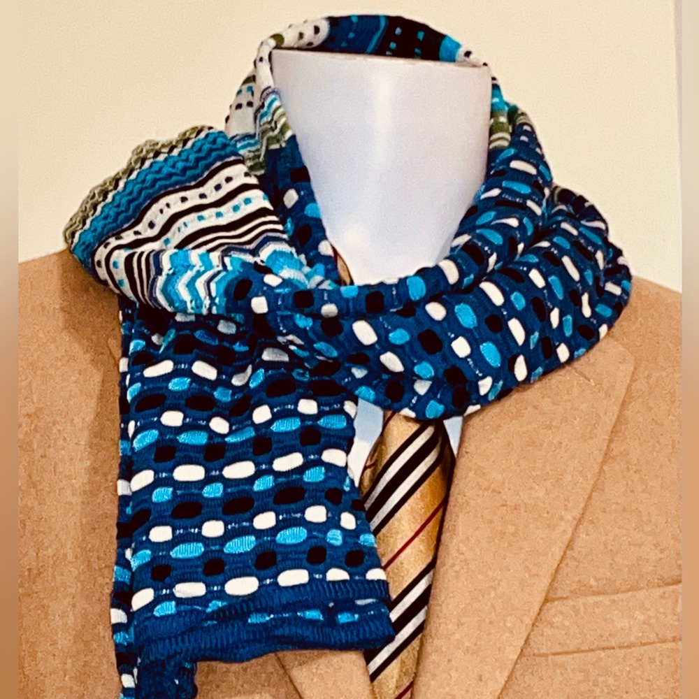 Missoni Blue Patterned Unisex Cotton Blend Scarf